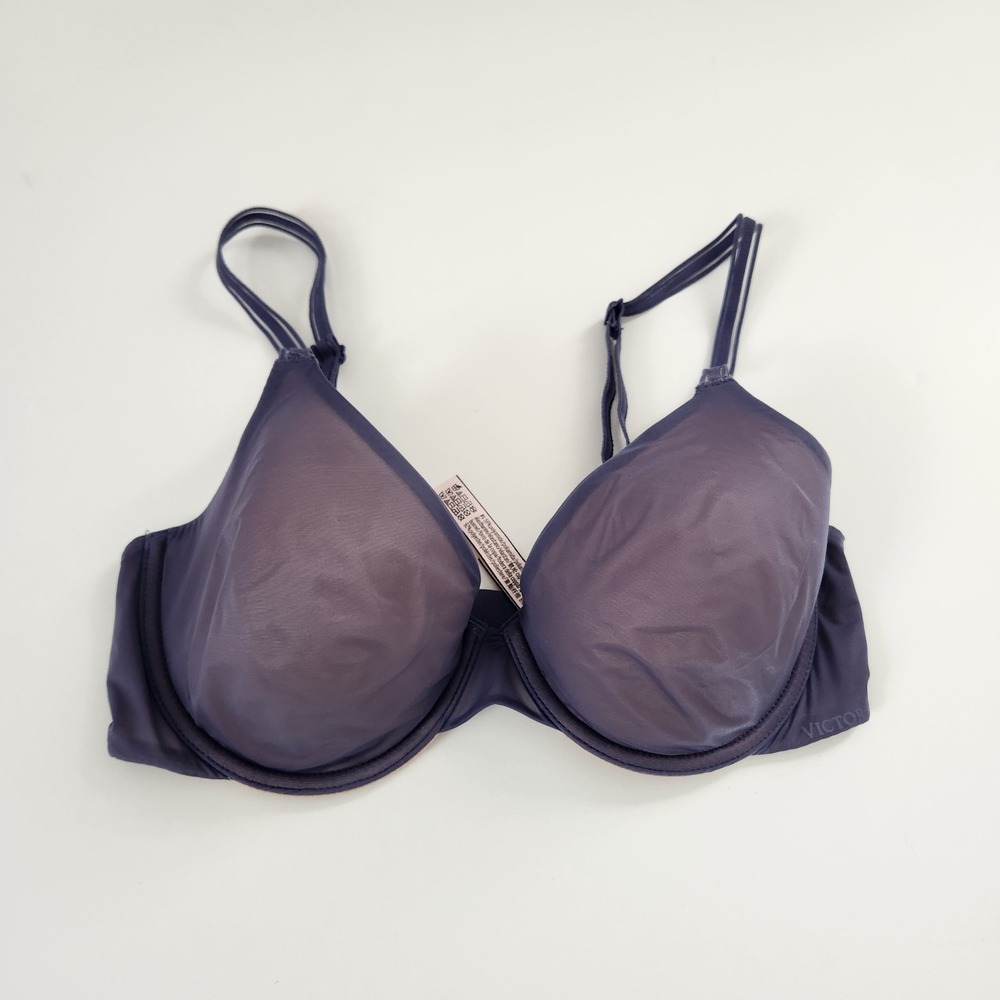 Victoria's Secret Unlined Perfect Coverage T-Shirt Bra Navy Blue 34C